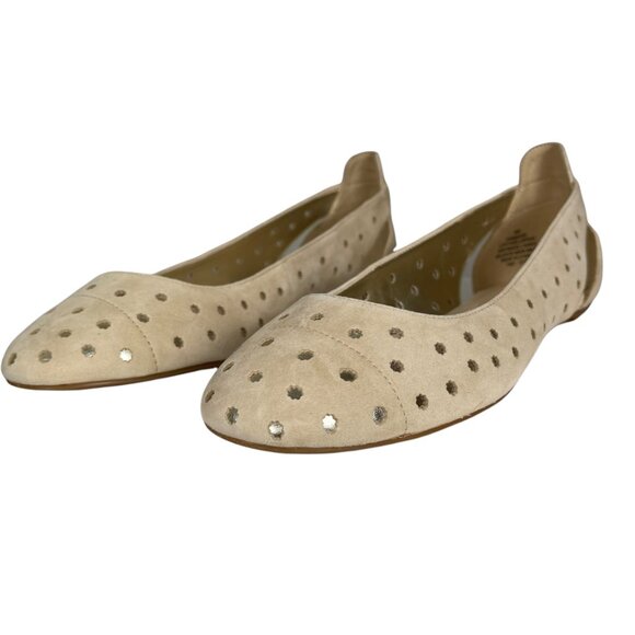 Nine West Marie Perforated Suede Ballet Shoe Cream 9 - Picture 1 of 6